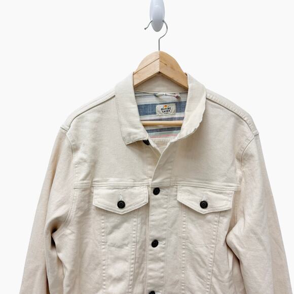 MARINE LAYER‎ Jones Stretch Jean Jacket In Beige/khaki Men’s Size XL - Picture 3 of 9